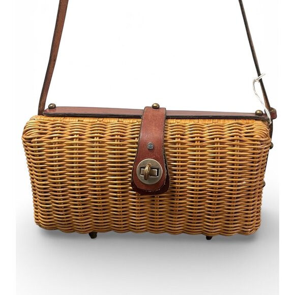 Etienne Aigner Handbags - Vintage Etienne Aigner Wicker Leather Shoulder Bag with Twist-lock